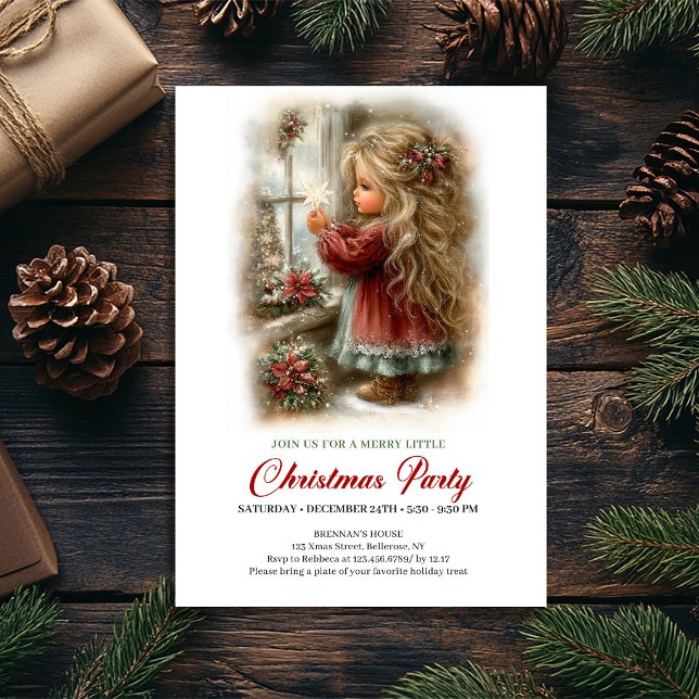 Invitation à la fête de vacances Fille mignonne Sc (Holiday Celebration Invite Cute Girl Holiday Scene)