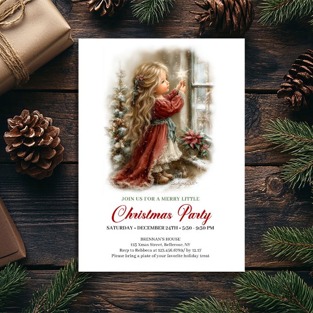 Invitation à la fête de vacances Fille mignonne Sc (Holiday Party Invitation Cute Girl Holiday Scene)