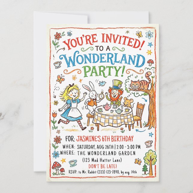 Invitation à la fête de Wonderland (Devant)