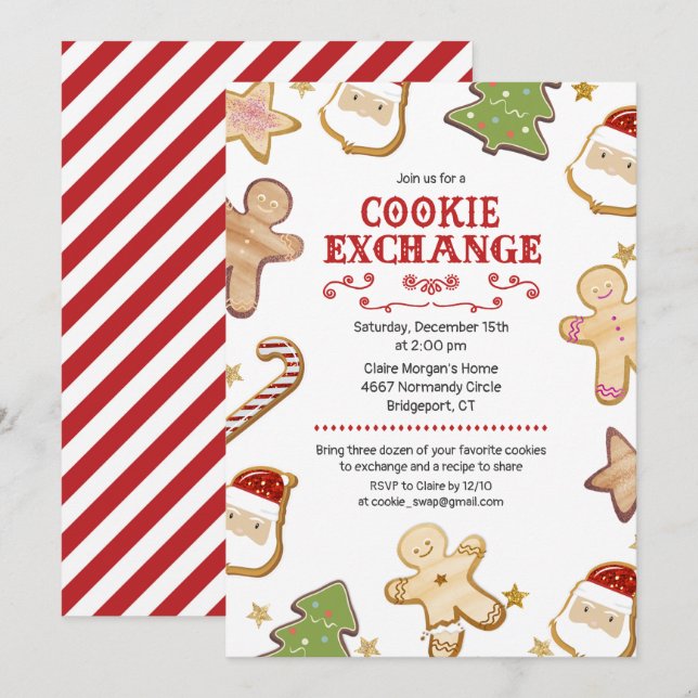 Invitation à la fête d'échange de biscuits de Noël (Devant / Derrière)