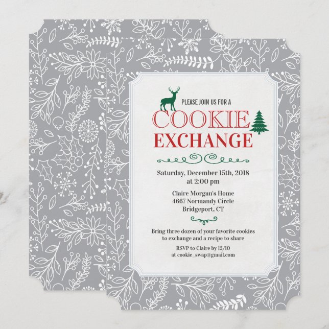 Invitation à la fête d'échange de biscuits de Noël (Devant / Derrière)
