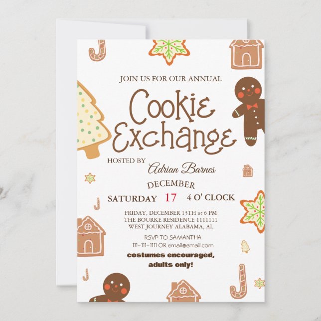 Invitation à la fête d'échange de biscuits de Noël (Devant)