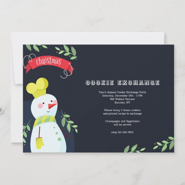 Invitation à la fête d'échange de biscuits Snowman (Devant)