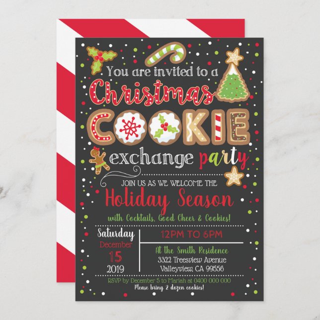 Invitation à la fête d'échange de cookies de Noël (Devant / Derrière)
