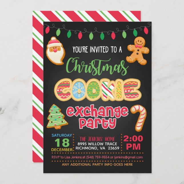 Invitation à la fête d'échange de cookies de Noël  (Devant / Derrière)