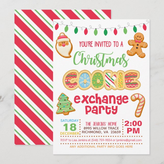 Invitation à la fête d'échange de cookies de Noël  (Devant / Derrière)