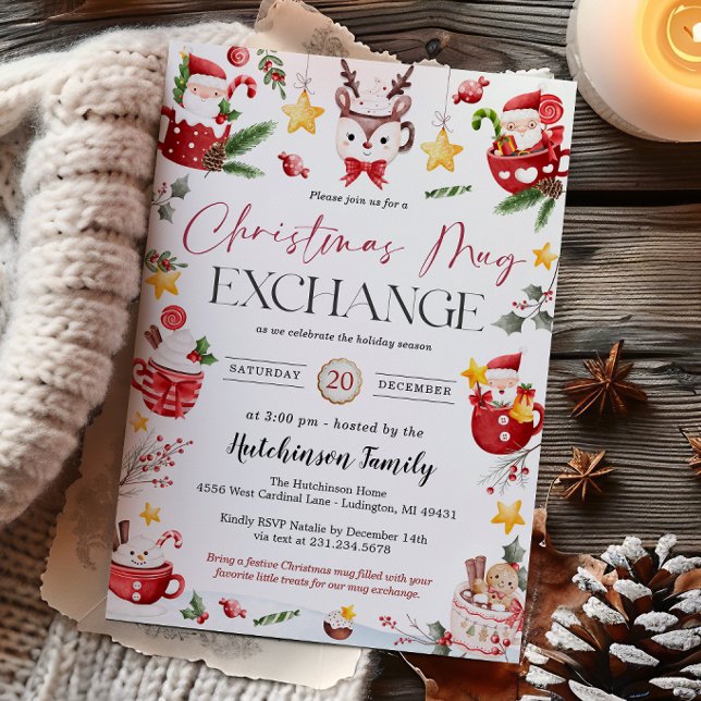 Invitation à la fête d'échange de mugs de Noël (Christmas Mug Gift Exchange Party Invitation)