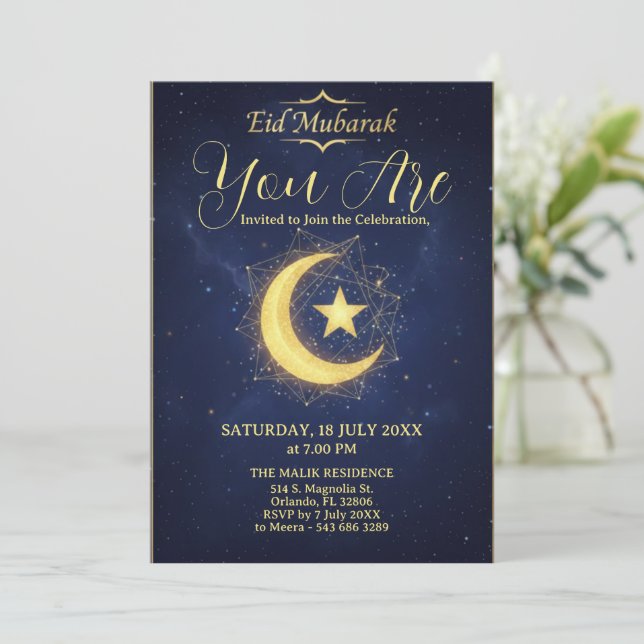 Invitation à la fête d'Eid Moubarak sous la nuit é (Debout devant)