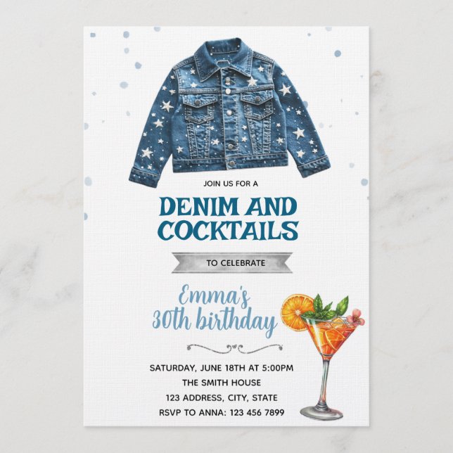 Invitation à la fête Denim et Cocktails (Devant)