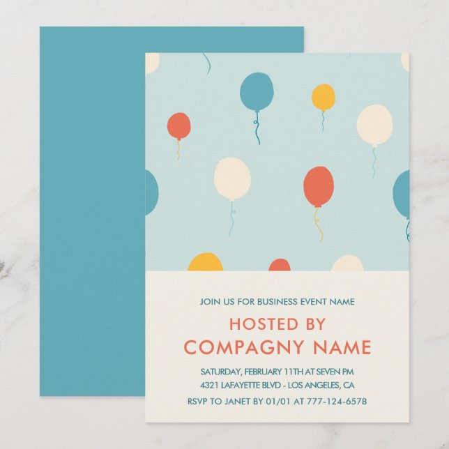 Invitation à la fête d'entreprise Ballons Moderne (Devant / Derrière)