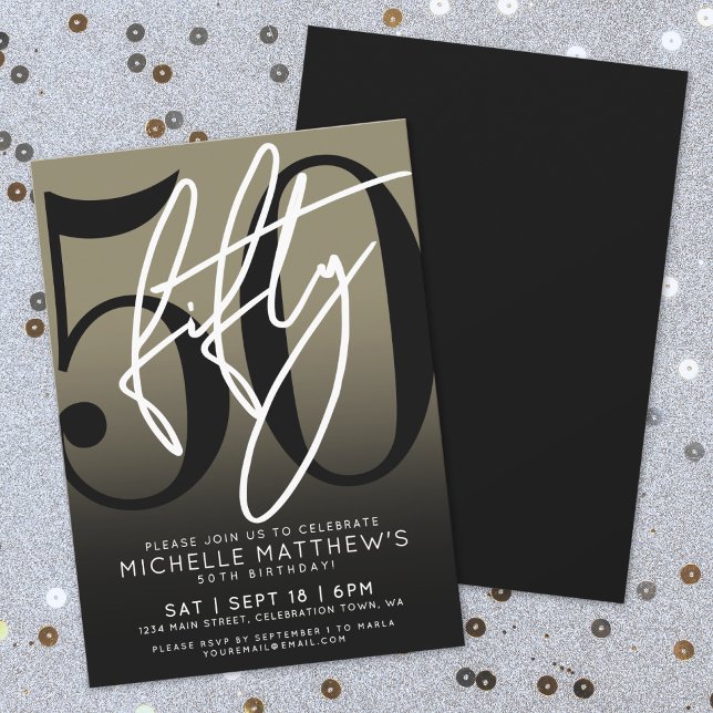 Invitation à la fête des 50 ans de Black Gold (Black Gold 50th Birthday Party Invitation )
