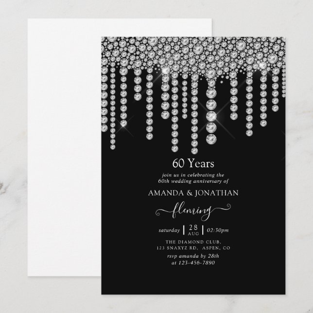 Invitation à la fête des 60 ans de mariage de diam (Devant / Derrière)