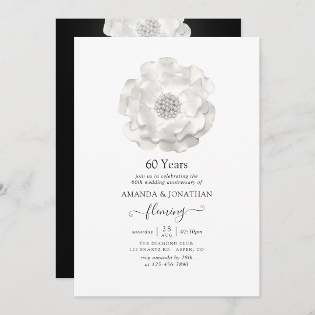 Invitation à la fête des 60 ans de mariage de diam (Devant / Derrière)