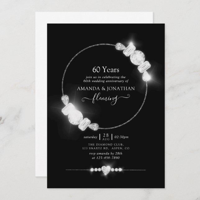 Invitation à la fête des 60 ans de mariage de diam (Devant / Derrière)