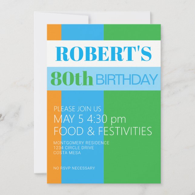 Invitation à la fête des 80 ans d'un homme (Devant)