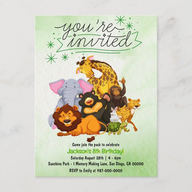 Invitation à la fête des animaux de safari 'Rejoig (Devant)