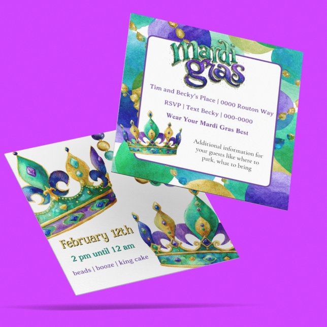 Invitation à la fête des Couronnes et des Perles d (Mardi Gras party invitation you can customize on the front and back. )