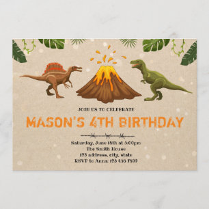 Invitation à la fête des dinosaures du volcan Cute