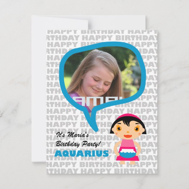 Invitation à la fête des enfants Aquarius avec pho (Devant)