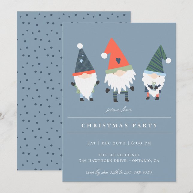 Invitation à la fête des Fêtes bleues Gnomes d'hiv (Devant / Derrière)