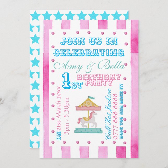 Invitation à la fête des filles d'anniversaire - T (Devant / Derrière)
