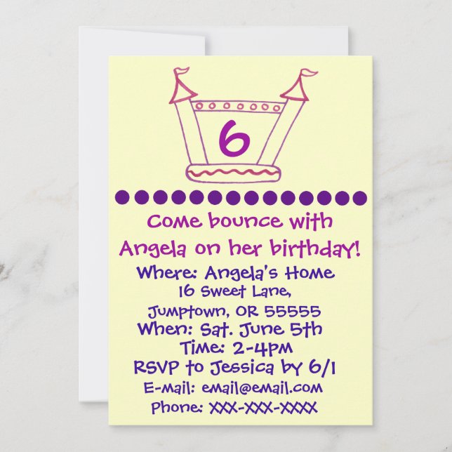 Invitation à la fête des filles de Bouncy House (Devant)