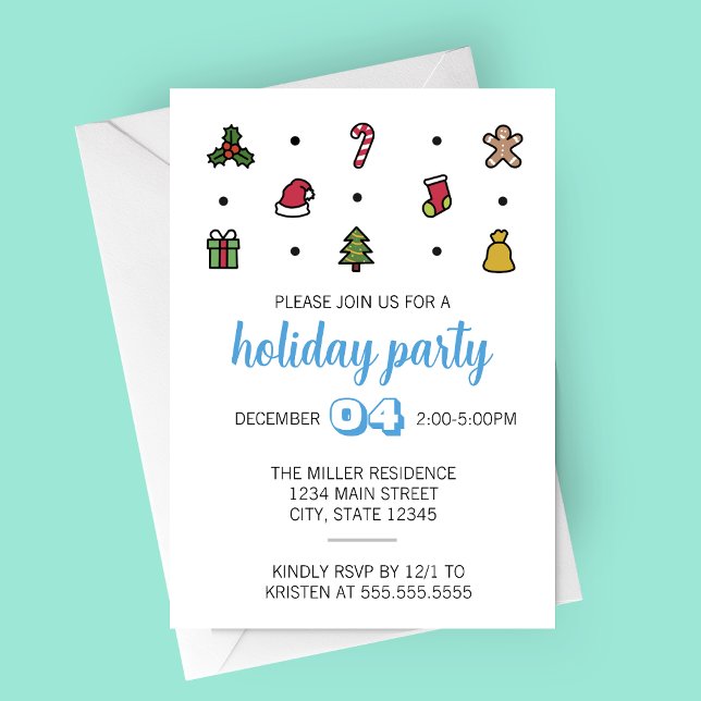 Invitation à la fête des icônes de vacances (Modern Christmas Icons Holiday Party Invitation)