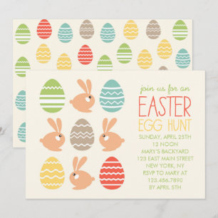 Invitation à la fête des lapins mignons et oeufs d