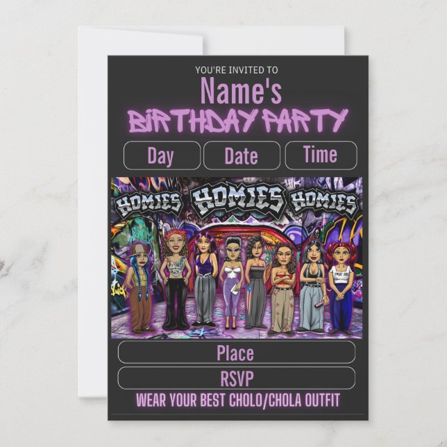 Invitation à la fête des Lil Homies Chicanas Thème (Devant)
