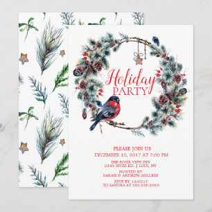 Invitation à la Fête des oiseaux de Noël Wreath