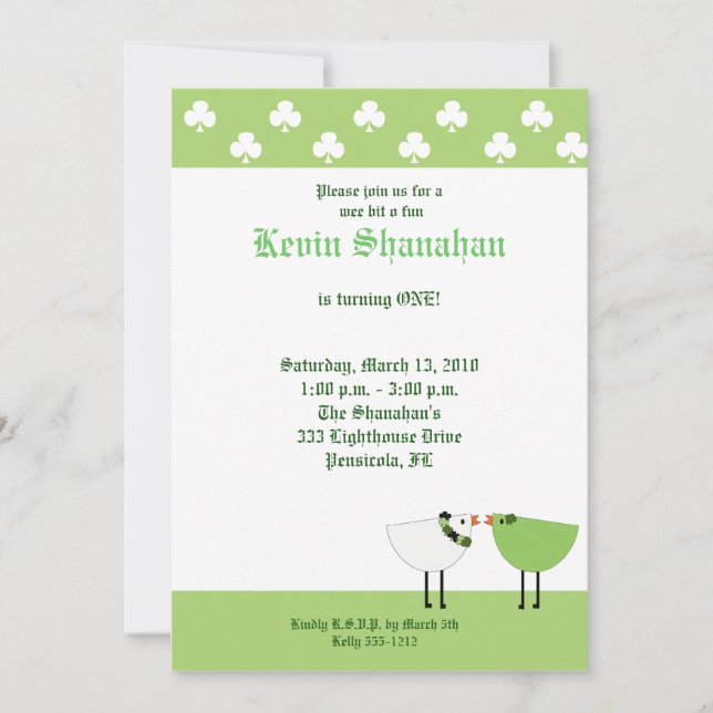 Invitation à la fête des oiseaux irlandais de la S (Devant)