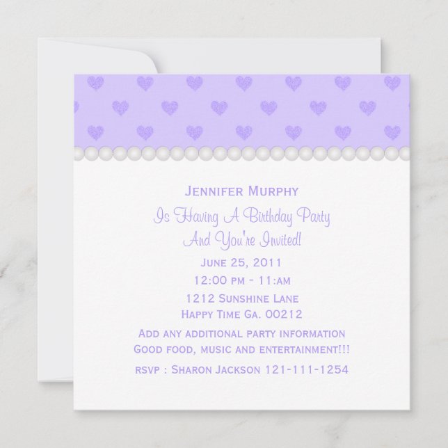 Invitation à la fête des perles et des coeurs pour (Devant)
