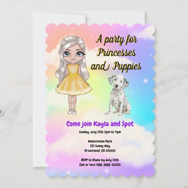 Invitation à la fête des princesses et des chiots (Devant)
