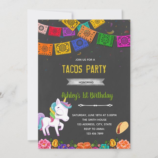 Invitation à la fête des tacos licorne (Devant)