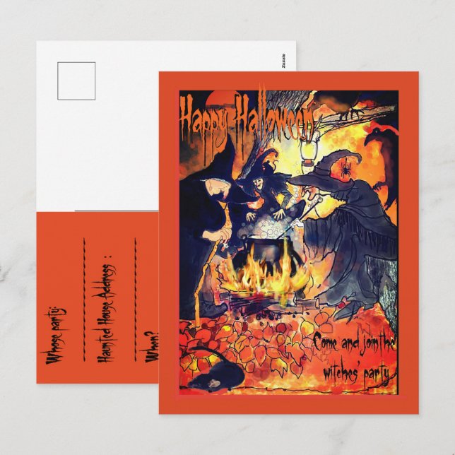 Invitation à la fête des trois sorcières Halloween (Devant / Derrière)