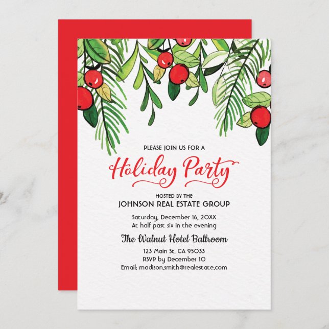 Invitation à la fête des Vacances de Watercolor Ho (Devant / Derrière)