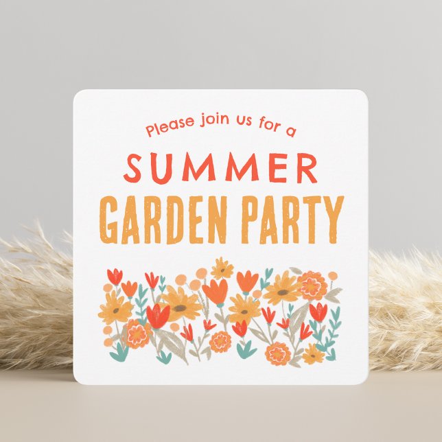 Invitation à la fête d'été (Summer Garden Party Square Invitation - Front)