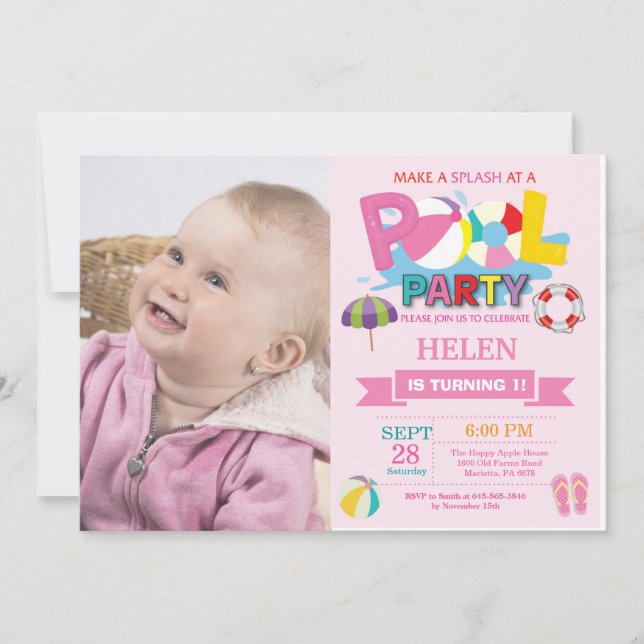 Invitation à la fête d'été à la piscine Fille Spla (Devant)