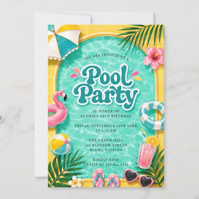 Invitation à la fête d'été au bord de la piscine (Devant)