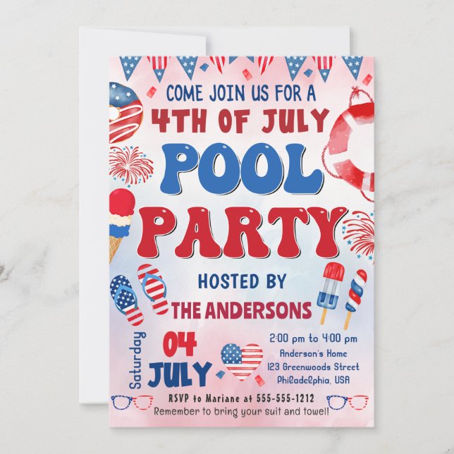 Invitation à la fête d'été au bord de la piscine l (Devant)