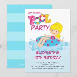 Invitation à la fête d'été Blonde Girl Birthday Su