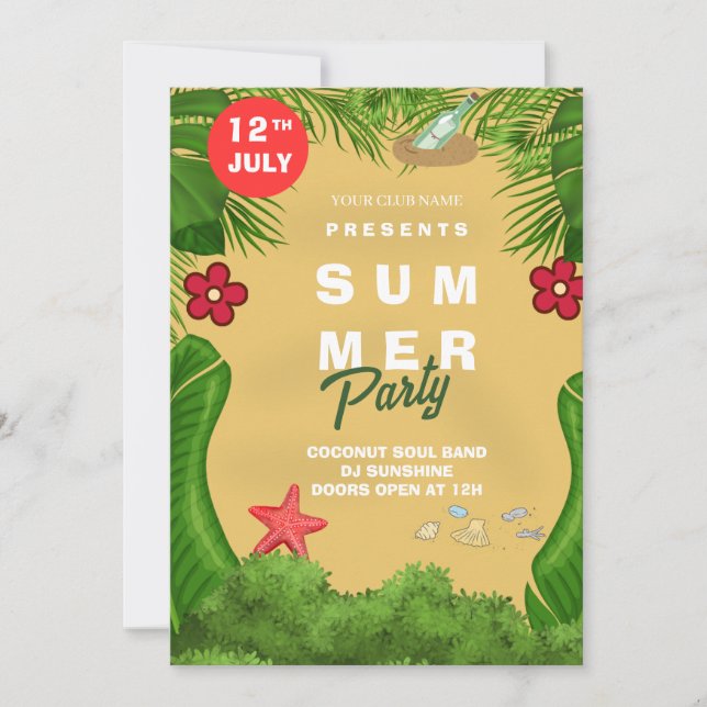 Invitation à la fête d'été de plage (Devant)