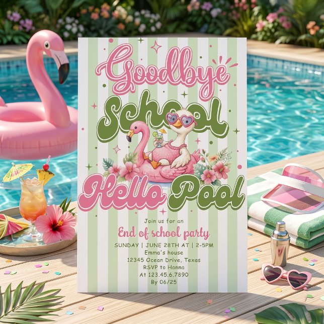 Invitation à la fête d'été piscine rayures vertes  (Créateur téléchargé)