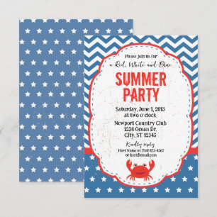 Invitation à la fête d'été rouge, blanc et bleu