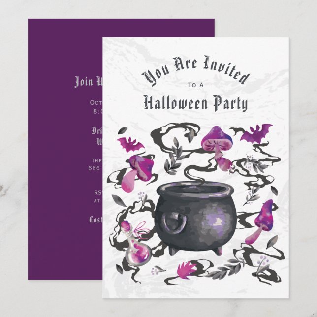 Invitation à la fête d'Halloween au chaudron (Devant / Derrière)