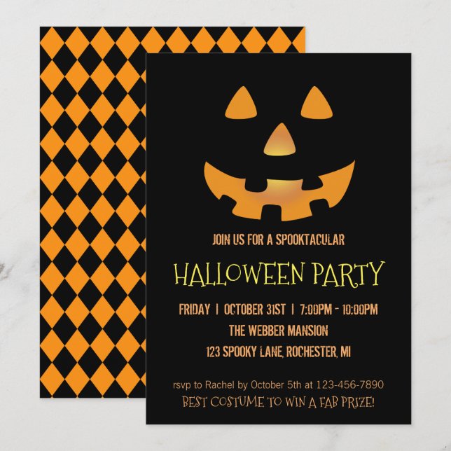 Invitation à la fête d'Halloween avec visage citro (Devant / Derrière)