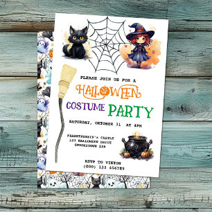 Invitation À La Fête D'Halloween Chat Sorcière Et 