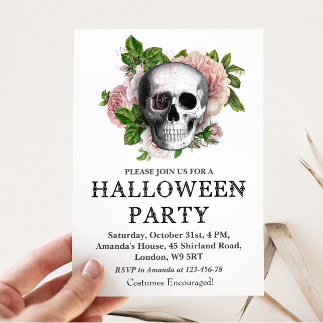 Invitation à la fête d'Halloween crâne floral (Créateur téléchargé)
