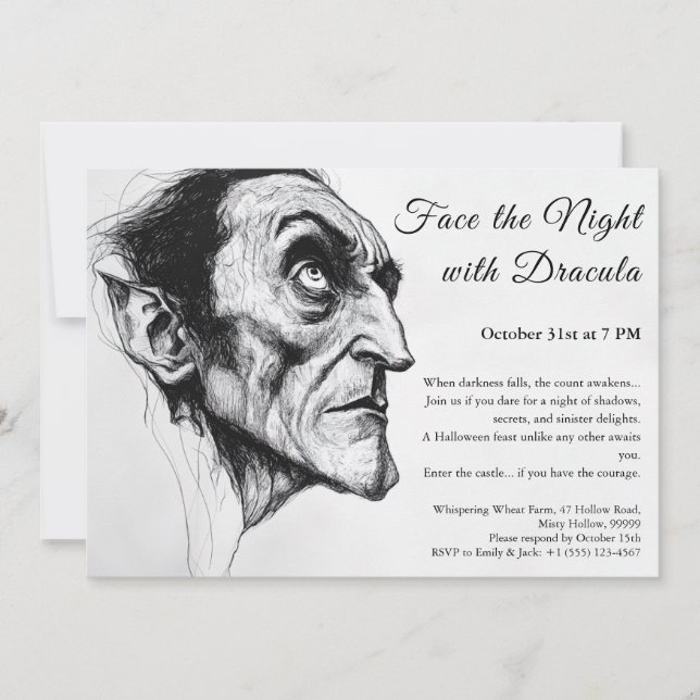 Invitation à la fête d'Halloween de Dracula Vampir (Devant)