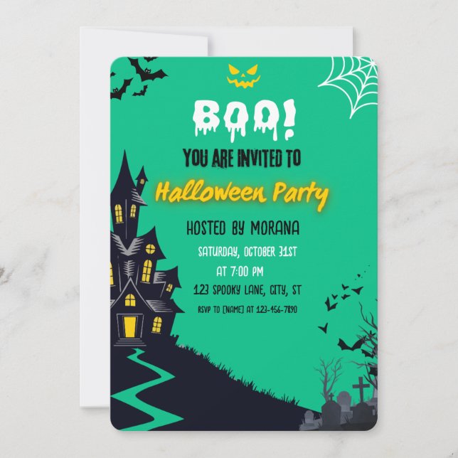 Invitation à la fête d'Halloween de la maison hant (Devant)